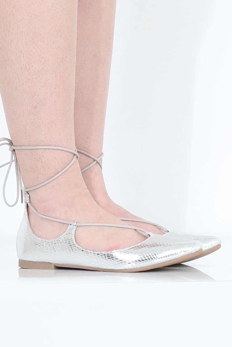 Silver Lace Up Flats - Nina-Shoes