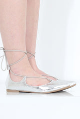 Silver Lace Up Flats - Nina-Shoes