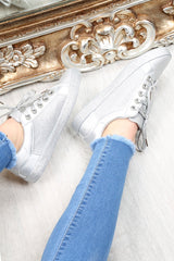 Silver Lace Up Glitter Trainers - Siarra-Trainers