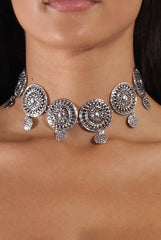 Silver Large Metal Medallion Choker - Aphrodite-Accessories