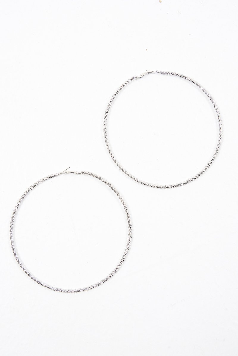 Silver Large Twist Detail Hoops - Tylasia-Jewellery