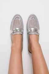 Silver Mesh Bar Detail Loafers - Zafira-Flats