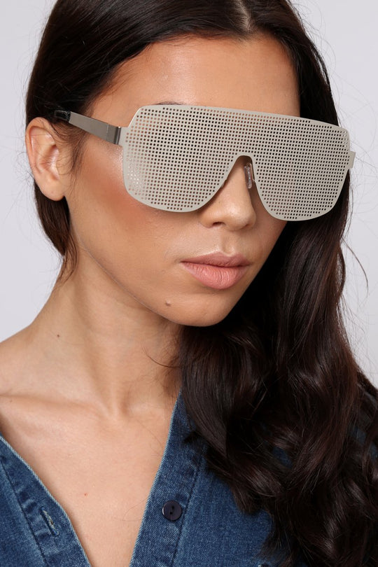 Silver Metal Pinhole Sunglasses -Jezbel