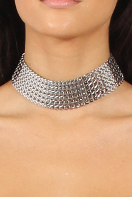 Silver Metal Wide Choker - Amia