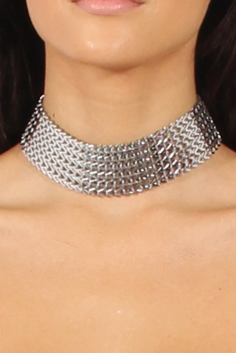 Silver Metal Wide Choker - Amia-Accessories