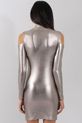 Silver Metallic Cold Shoulder Dress - Torian-Dresses
