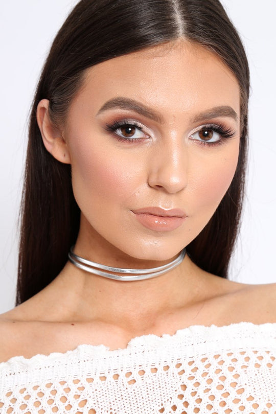 Silver Metallic Double Strap Choker - Julie