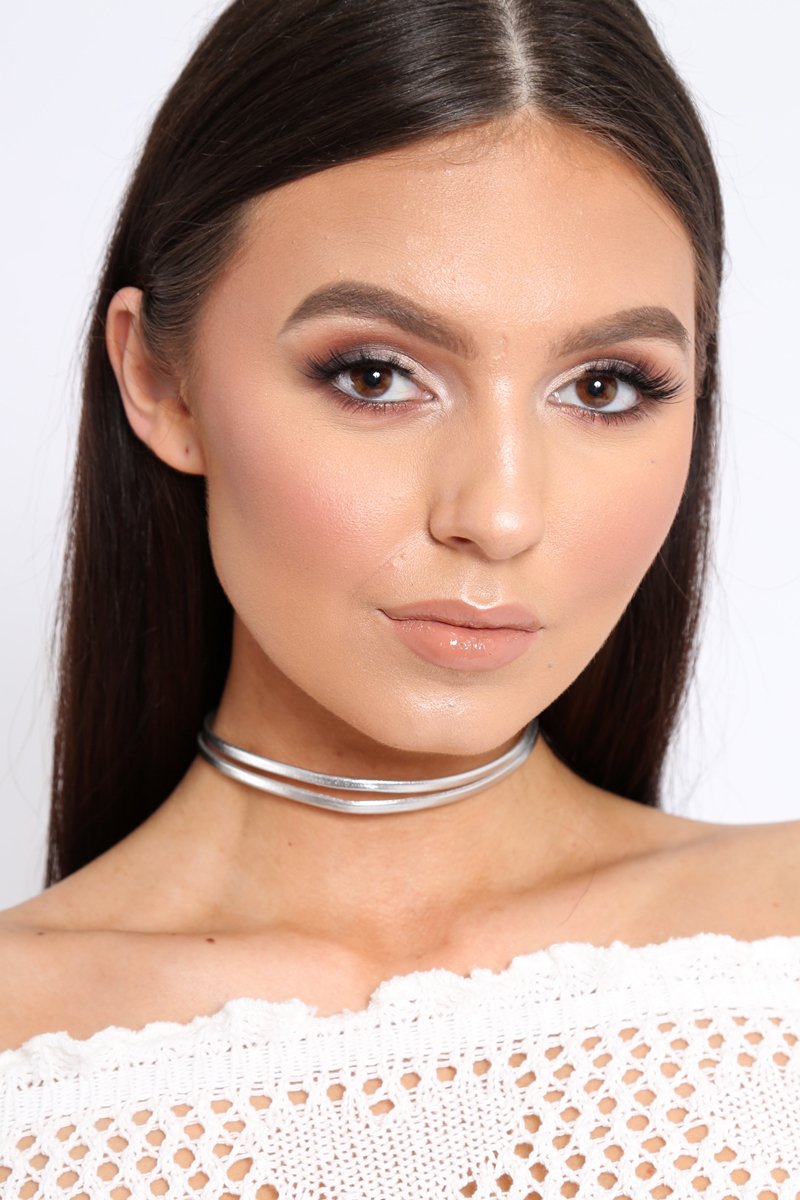 Silver Metallic Double Strap Choker - Julie-Chokers