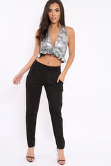 Silver Metallic Frill Hem Racer Back Crop Top - Lucie-Crop Tops
