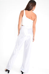 Silver Metallic High Waist Wide Leg Trousers - Lissette-Trousers