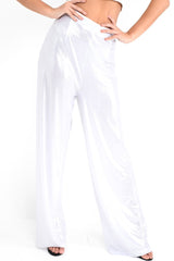 Silver Metallic High Waist Wide Leg Trousers - Lissette-Trousers