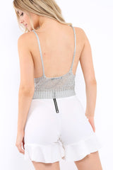 Silver Metallic Knit Crop Top - Kashi-Crop Tops