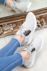 Silver Metallic Lace Up Trainers - Kenly-Trainers