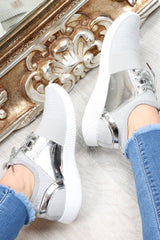Silver Metallic Lace Up Trainers - Kenly-Trainers