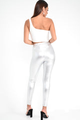 Silver Metallic PU Leggings - Rio-Trousers