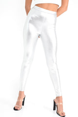 Silver Metallic PU Leggings - Rio-Trousers
