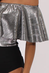 Silver Metallic Pleated Bardot Bodysuit - Aubree-Bodysuits