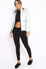 Silver Metallic Puffer Jacket - Rochelle-Coats
