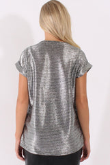Silver Metallic Shimmer Top - Fearne-Tops