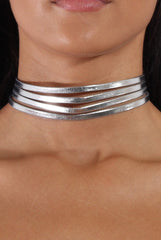 Silver Metallic Strappy Choker - Amalia-Chokers
