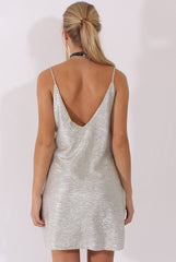Silver Metallic Textured Slip Dress - Saffron-Dresses