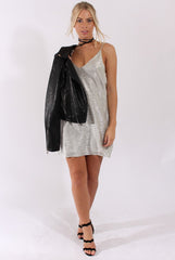 Silver Metallic Textured Slip Dress - Saffron-Dresses