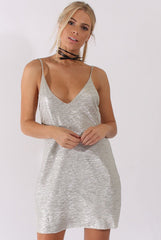 Silver Metallic Textured Slip Dress - Saffron-Dresses