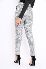 Silver Metallic Tie Waist Trousers - Brigette-Trousers