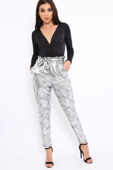 Silver Metallic Tie Waist Trousers - Brigette-Trousers