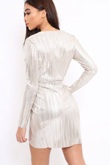 Silver Metallic Wrap Front Dress - Angie-Dresses