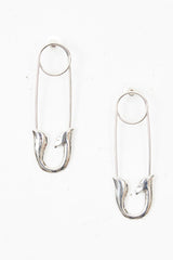 Silver Oversized Safety Pin Drop Earrings - Rossy-Jewellery