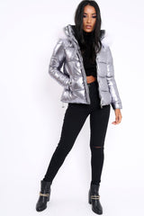 Silver Padded Puffer Coat - Casie-Jackets