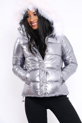 Silver Padded Puffer Coat - Casie-Jackets
