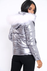 Silver Padded Puffer Coat - Casie-Jackets