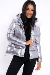Silver Padded Puffer Coat - Casie-Jackets