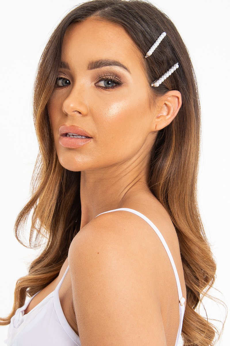 Silver Pearl Detail Pack of 2 Barrettes - Harriet-Hair