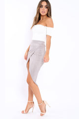 Silver Pleated Wrap Over Skirt - Monica-Skirts