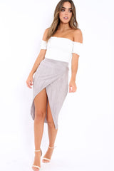 Silver Pleated Wrap Over Skirt - Monica-Skirts
