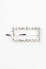 Silver Rectangle Diamante Detail Barrette - Bianca-Hair