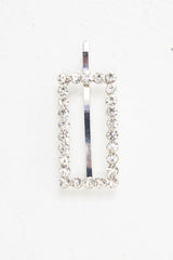 Silver Rectangle Diamante Detail Barrette - Bianca-Hair