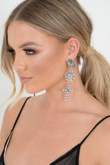Silver Rose Pearl Coin Cross Drop Earrings - Calavera-Jewellery