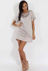 Silver Satin Zip Tee Dress - Valeria-Dresses