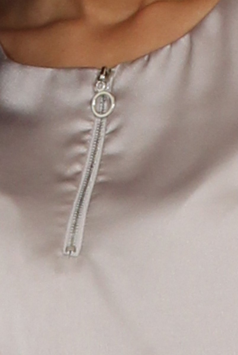 Silver Satin Zip Tee Dress - Valeria-Dresses
