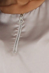Silver Satin Zip Tee Dress - Valeria-Dresses