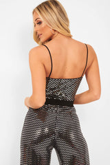 Silver Sequin Square Neck Cami Bodysuit - Laelyn-Bodysuits