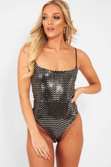 Silver Sequin Square Neck Cami Bodysuit - Laelyn-Bodysuits