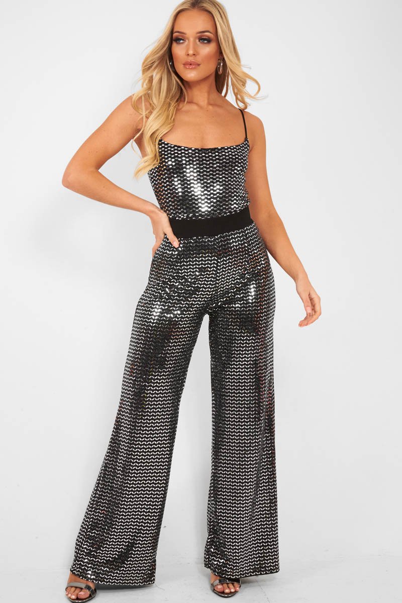 Silver Sequin Square Neck Cami Bodysuit - Laelyn-Bodysuits