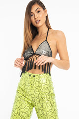 Silver Sequin Tassel Hem Bralet - Hatti-Bralets