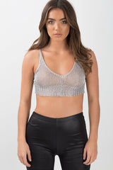 Silver Sheer Metallic Knit Bralet - Sadie-Bralets