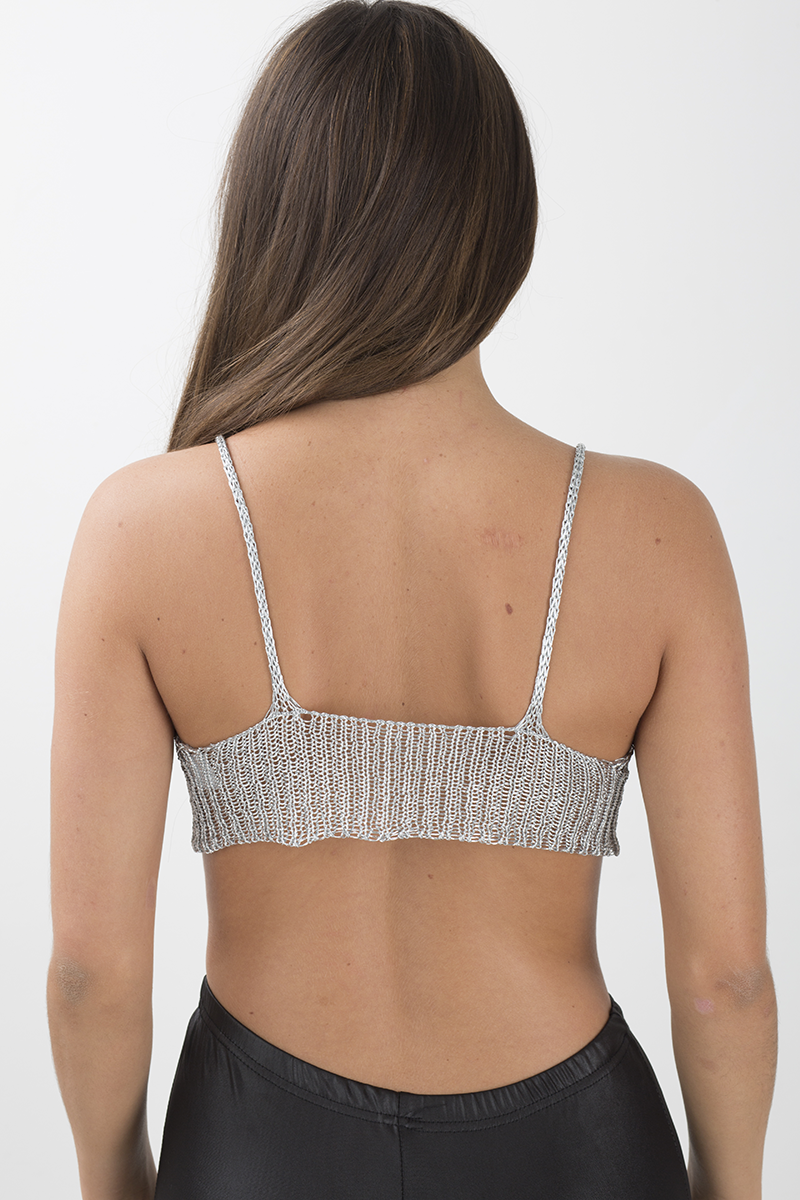Silver Sheer Metallic Knit Bralet - Sadie-Bralets